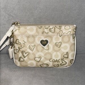 Coach Tan and Cream Heart Accent Wristlet